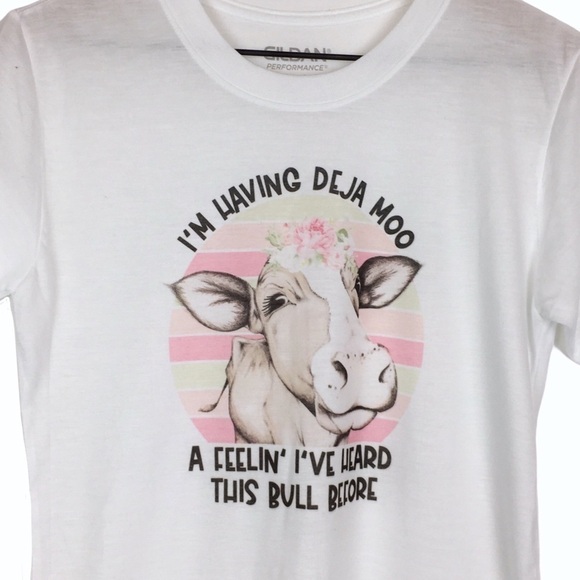 Cow Graphic Shirt Funny Floral I’m Having Deja Moo Heard This Bull Before Small - Picture 1 of 9